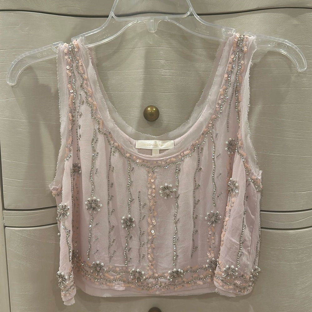 Loveshack fancy light pink beaded embroidered crop top - size S